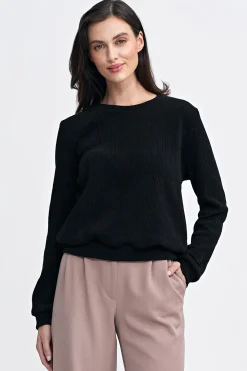 Clearance Prążkowana buza z długi rękawe - czarna Bluzy