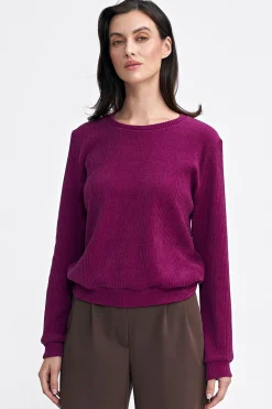 Discount Prążkowana buza z długi rękawe - purpurowa Bluzy