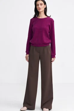 Discount Prążkowana buza z długi rękawe - purpurowa Bluzy