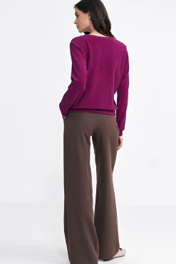 Discount Prążkowana buza z długi rękawe - purpurowa Bluzy