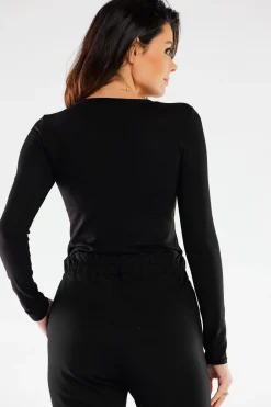 Discount Prążkowana buzka daka z dekote V - czarna Odzież Casualowa|Dobry Skład