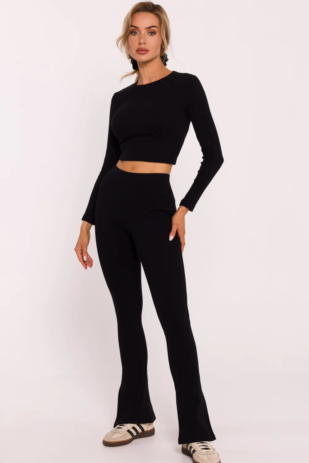 New Prążkowane egginy z rozcięciai – czarne Legginsy|Odzież Casualowa