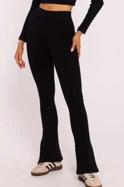 New Prążkowane egginy z rozcięciai – czarne Legginsy|Odzież Casualowa