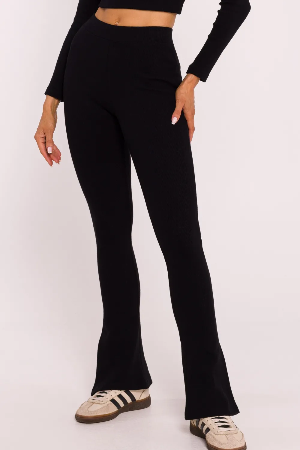 New Prążkowane egginy z rozcięciai – czarne Legginsy|Odzież Casualowa