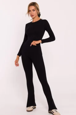 New Prążkowane egginy z rozcięciai – czarne Legginsy|Odzież Casualowa