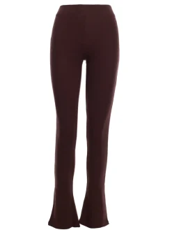 Outlet Prążkowane egginy z rozcięciai – brązowe Legginsy|Odzież Casualowa