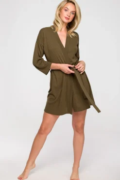 Discount Prążkowany zafrok z pakie - khaki Szlafroki