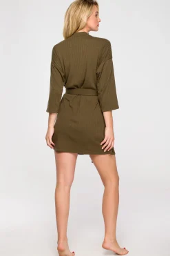 Discount Prążkowany zafrok z pakie - khaki Szlafroki