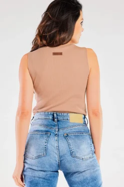 Best Prążkowany top bez rękawów - beżowy Odzież Casualowa|Dobry Skład