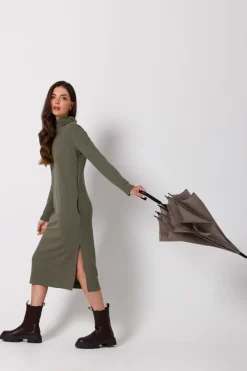 Outlet Prota ukienka idi z półgofe - khaki Sukienki Dzianinowe|Sukienki