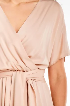 Hot Rozkozowana ukienka idi z kopertową górą - beżowa Sukienki|Midi