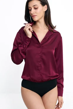 New atynowa kozua body z kołnierzykie – bordowa Koszule|Body