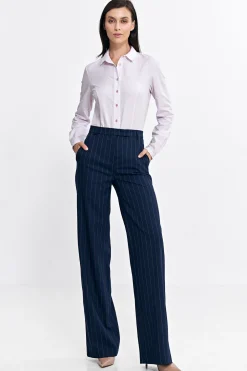 podnie bootcut z zerokii nogawkai – granatowe Spodnie