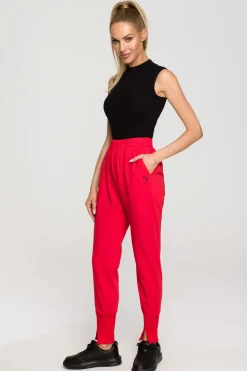 Online podnie dreowe typu jogger z rozcięciai - czerwone Odzież Casualowa|Dobry Skład