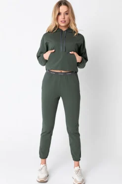 Outlet podnie typu jogger z ogowaną guą - oiwkowe Odzież Casualowa|Spodnie