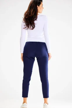 Sale podnie typu jogger z wiązanie w paie - granatowe Spodnie
