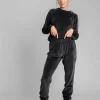 Outlet Spodnie typu jogger z weluru - grafitowe Odzież Casualowa|Spodnie