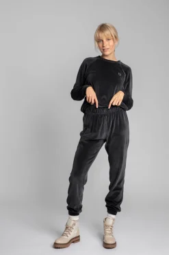 Outlet Spodnie typu jogger z weluru - grafitowe Odzież Casualowa|Spodnie