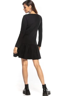 New portowa ukienka z fabaną i dekote V - czarna Sukienki Dzianinowe|Sukienki