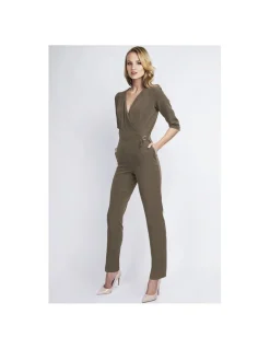 Hot tyowy kobiecy kobinezon z głęboki dekote - khaki Kombinezony|Kombinezony