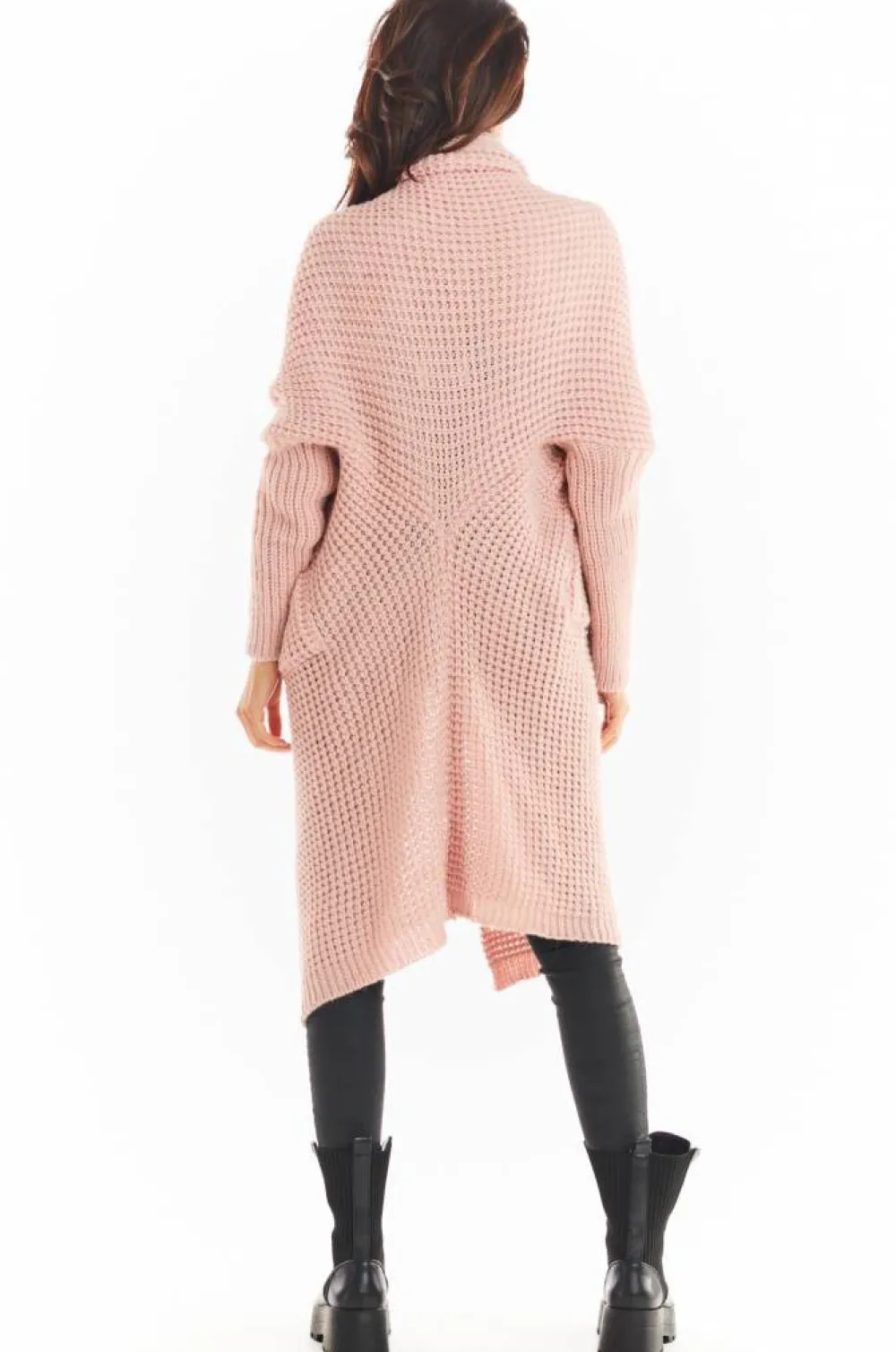 Sale Stylowy kardigan z długim rękawem - różowy Swetry