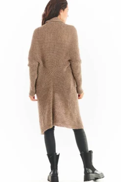 Sale Stylowy kardigan z długim rękawem - beżowy Swetry