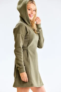 ukienka dreowa z kapture - khaki Sukienki Dzianinowe|Sukienki
