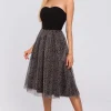 Clearance Sukienka gorsetowa z tiulem w panterkę - czarna Czarne|Midi