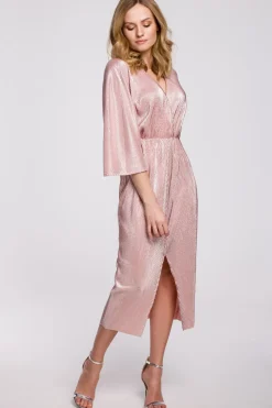 Outlet Sukienka kimono z metalicznej tkaniny - różowa Sukienki