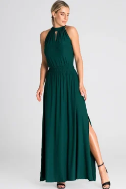 New Sukienka maxi z dekoltem typu halter - zielona Sukienki Wieczorowe|Sukienki