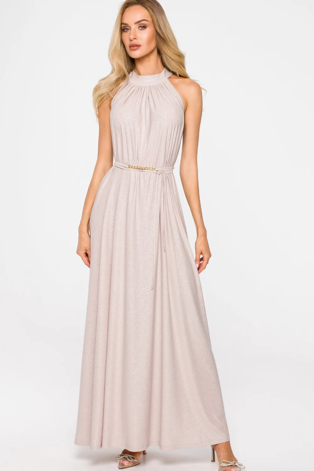 Discount Sukienka maxi z dekoltem typu halter - szampańska Sukienki Wieczorowe|Sukienki
