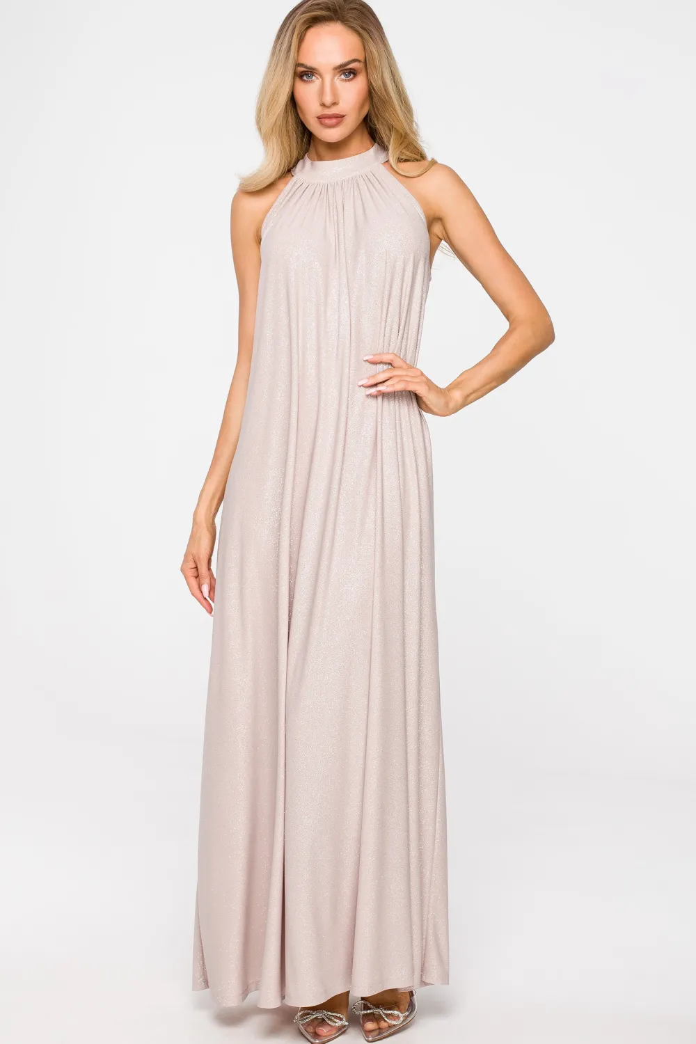 Discount Sukienka maxi z dekoltem typu halter - szampańska Sukienki Wieczorowe|Sukienki