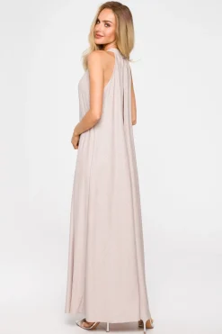 Discount Sukienka maxi z dekoltem typu halter - szampańska Sukienki Wieczorowe|Sukienki