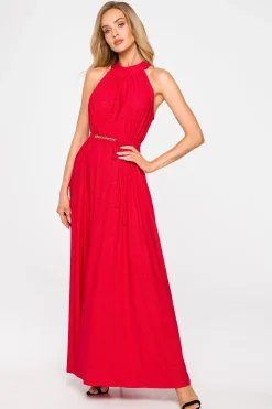 Sale Sukienka maxi z dekoltem typu halter - czerwona Czerwone|Sukienki Wieczorowe