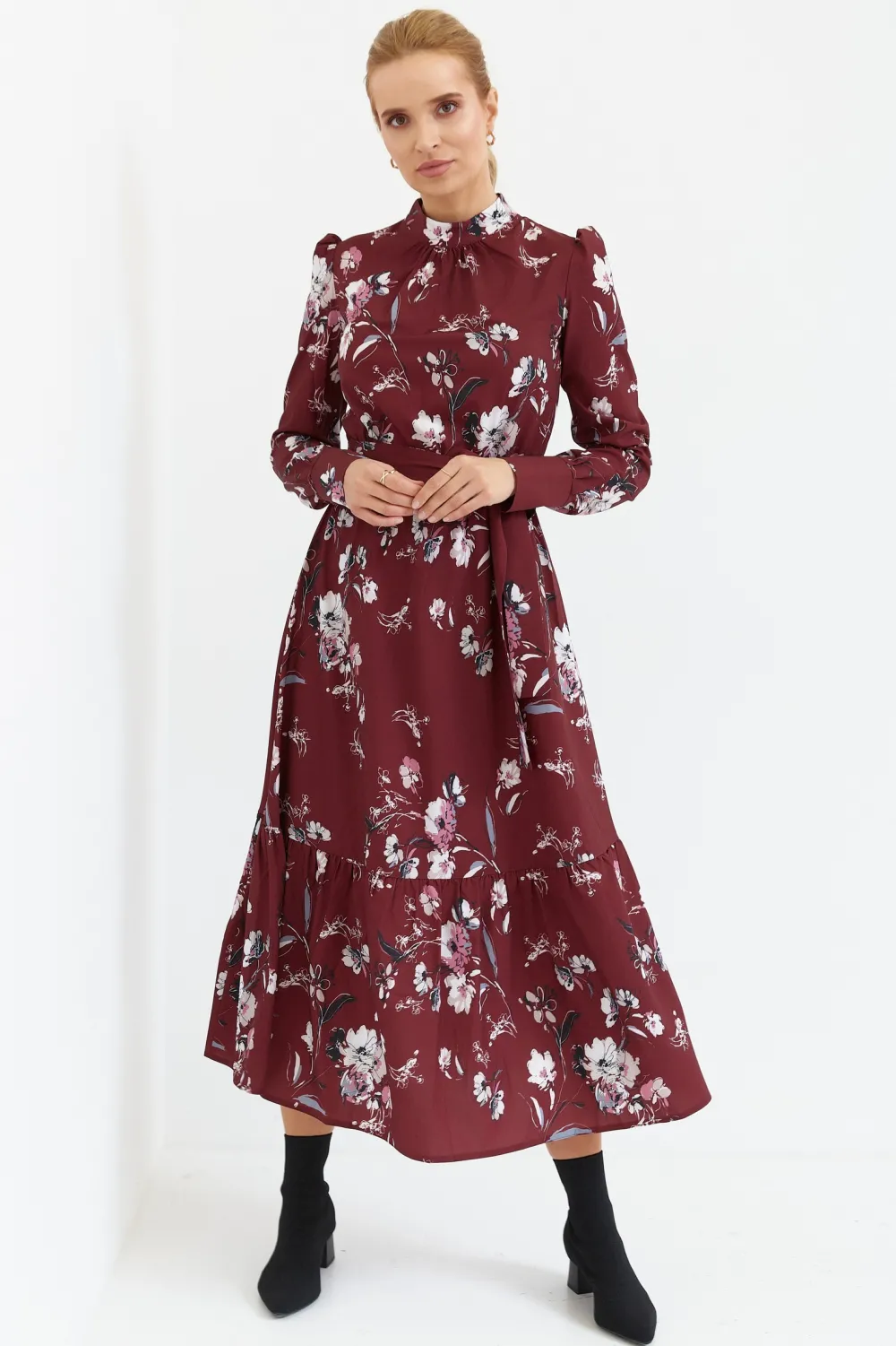 New ukienka axi z fabaną i nadrukie - bordowa Maxi|Sukienki