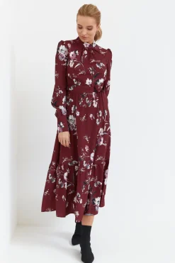 New ukienka axi z fabaną i nadrukie - bordowa Maxi|Sukienki