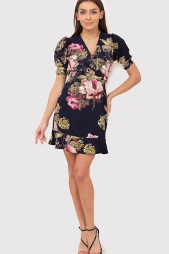 Hot ukienka ini w kwiaty - granatowa Sukienki