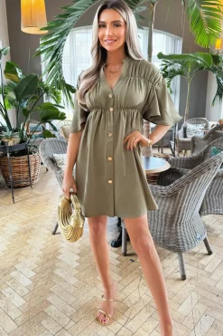 Best ukienka ini zapinana na guziki - khaki Sukienki