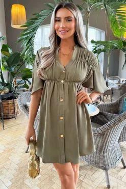Best ukienka ini zapinana na guziki - khaki Sukienki