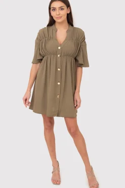 Best ukienka ini zapinana na guziki - khaki Sukienki