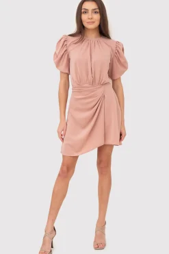 Clearance Sukienka mini z bufiastymi rękawami - brudno-różowa Sukienki Koktajlowe|Sukienki