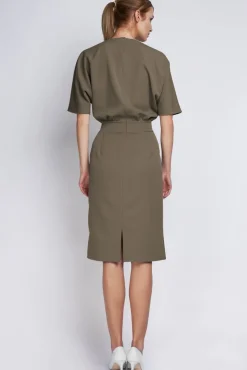 New ukienka ini z uźną górą - khaki Midi|Sukienki