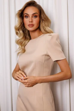 Hot ukienka ini z ozdobnyi rękawai - beżowa Do Pracy|Mini