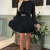 Sukienka mini z szerokimi rękawami - czarna Sukienki Koktajlowe|Sukienki