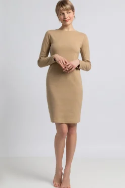 New ukienka ini z wycięcie na pecach - cappuccino Sukienki Dzianinowe|Sukienki