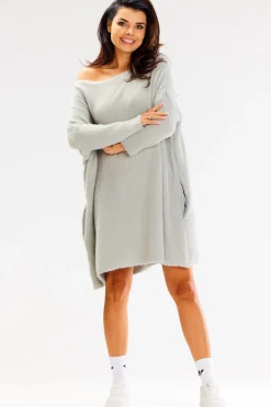 New Sukienka oversize z długimi rękawami - szara Sukienki