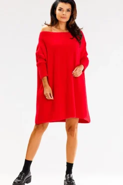 Online Sukienka oversize z długimi rękawami - czerwona Sukienki