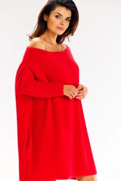 Online Sukienka oversize z długimi rękawami - czerwona Sukienki