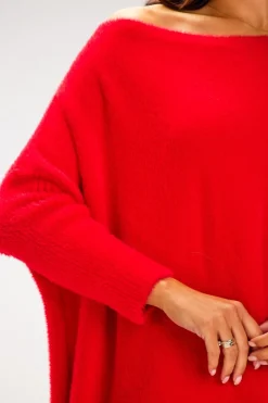 Online Sukienka oversize z długimi rękawami - czerwona Sukienki
