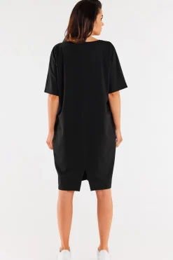Online Sukienka oversize z krótkim rękawem - czarna Sukienki Dzianinowe|Sukienki